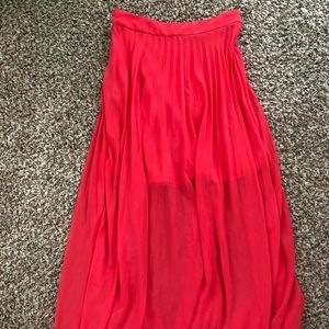 Pink Pleated Flowy Maxi Skirt